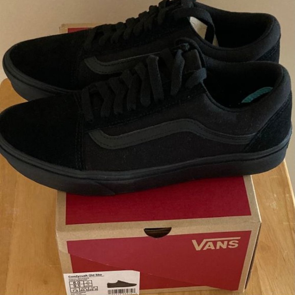 NIB 9.5 Women 8.0 Mens Kids VANS ComfyCush OLD SKOOL Black/Black Tie Lace Shoes